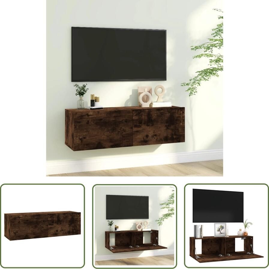 The Living Store vidaXL Wandmontage Tv-meubel Tv-wandmeubel 100x30x30 cm bewerkt hout gerookt eikenkleurig Houten Tv-stand Bruine Tv-kast Bergruimte Tv - Foto 2