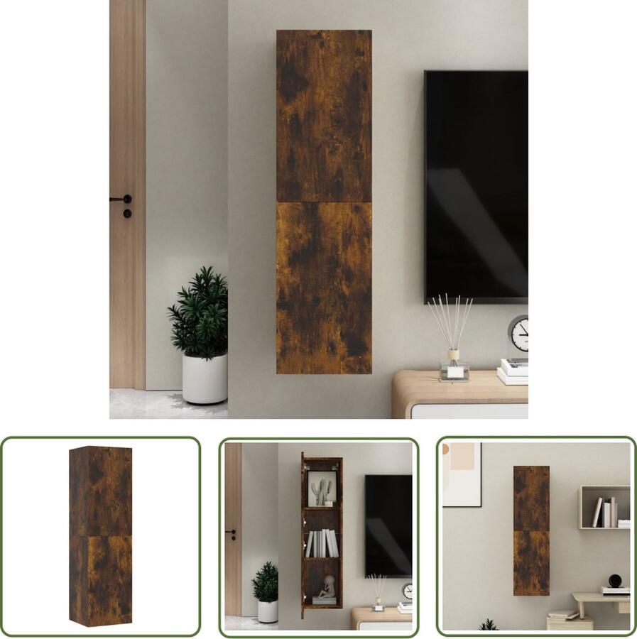 The Living Store Wandmeubel Hangend Gerookt Eiken TV-Meubel 30.5 x 30 x 110 cm Tv-meubel Wandmontage Houten Tv-standaard Houten Kast Bergruimte - Foto 2