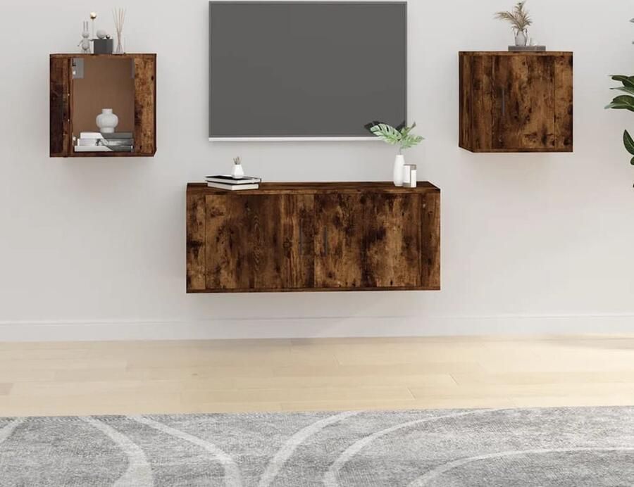 VidaXL Tv-wandmeubels 2 stuks Gerookt Eiken TV Meubel Wandmontage Houten TV Kast Tv Stand Bruine TV Kast Rustieke TV Kast Living Room Furniture - Foto 2