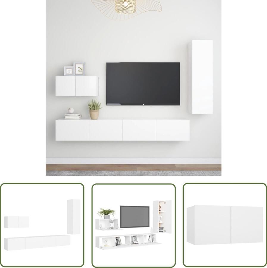 The Living Store Televisiemeubelset onbekend Tv-meubel wit spaanplaat 60 x 30 x 30 cm 30.5 x 30 x 110 cm 100 x 30 x 30 cm Tv Meubels Wandmontage Tv Kasten Houten Tv Stand Wit Tv Meubel - Foto 2