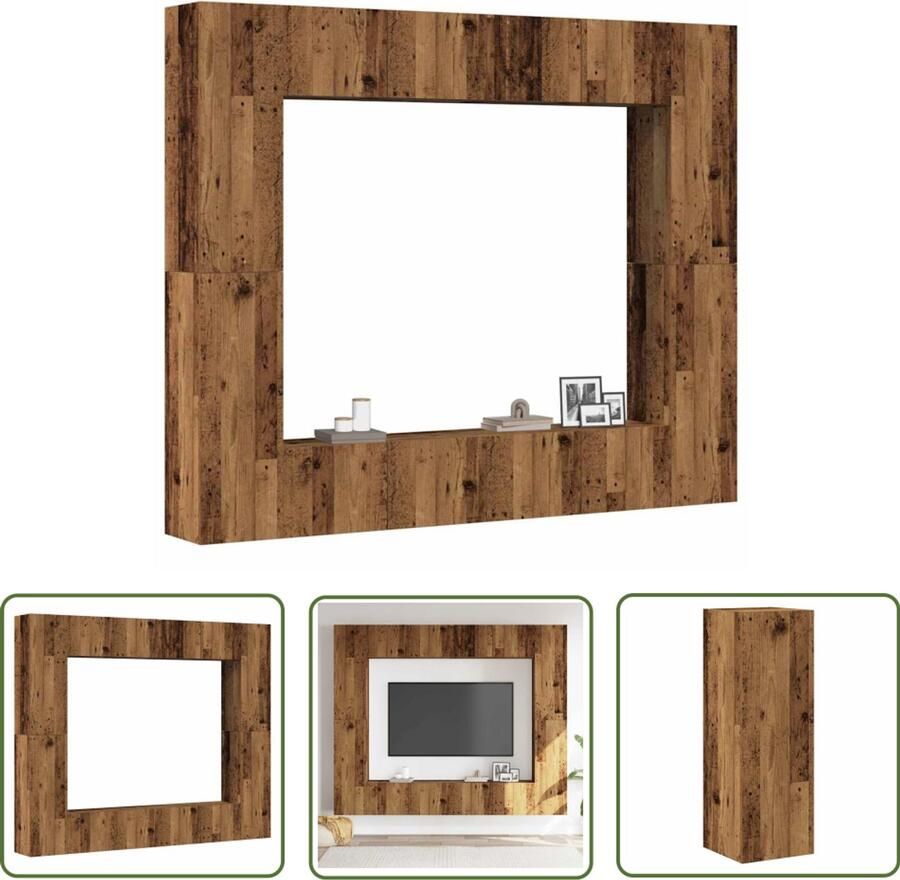 The Living Store vidaXL 8-delig Tv-meubelset wandmontage bewerkt hout oud houtkleurig Tv Meubelset Wandmontage Houten Tv Kast Media Kast Opbergkast