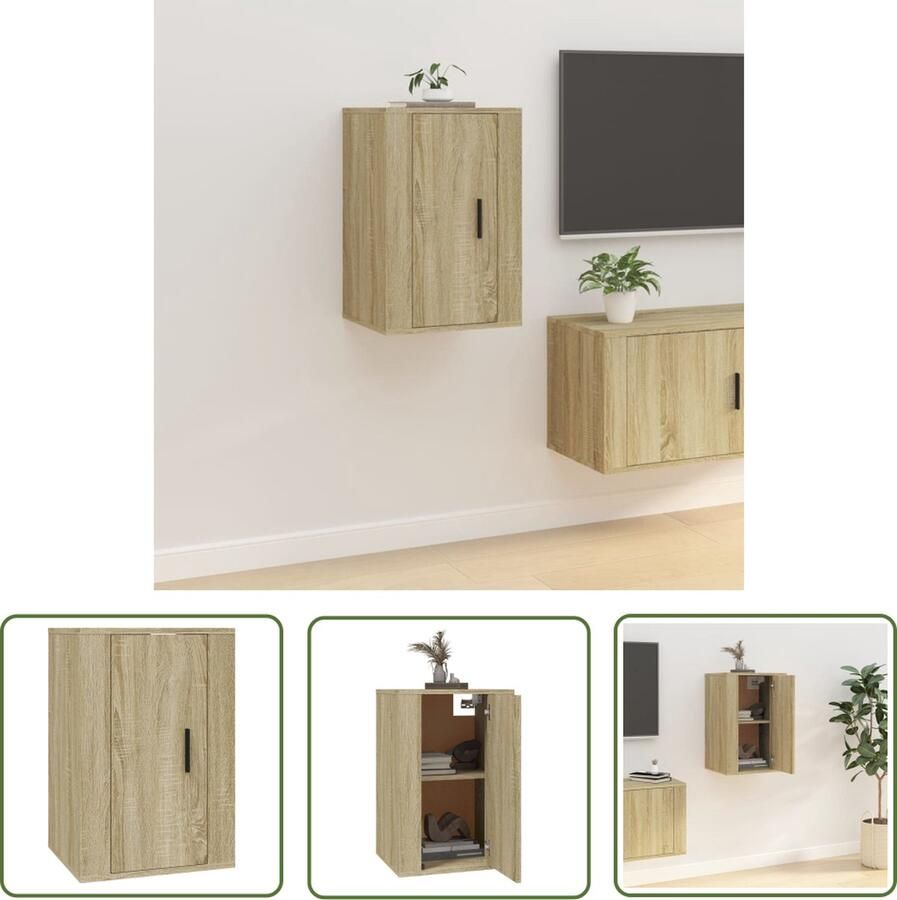 The Living Store Televisiewandmeubel Sonoma Eiken 40x34.5x60 cm Strak Design Televisiesecretaris Wandtv Meubilair Tv Stand Salontafel Houten Tv Tafel - Foto 2