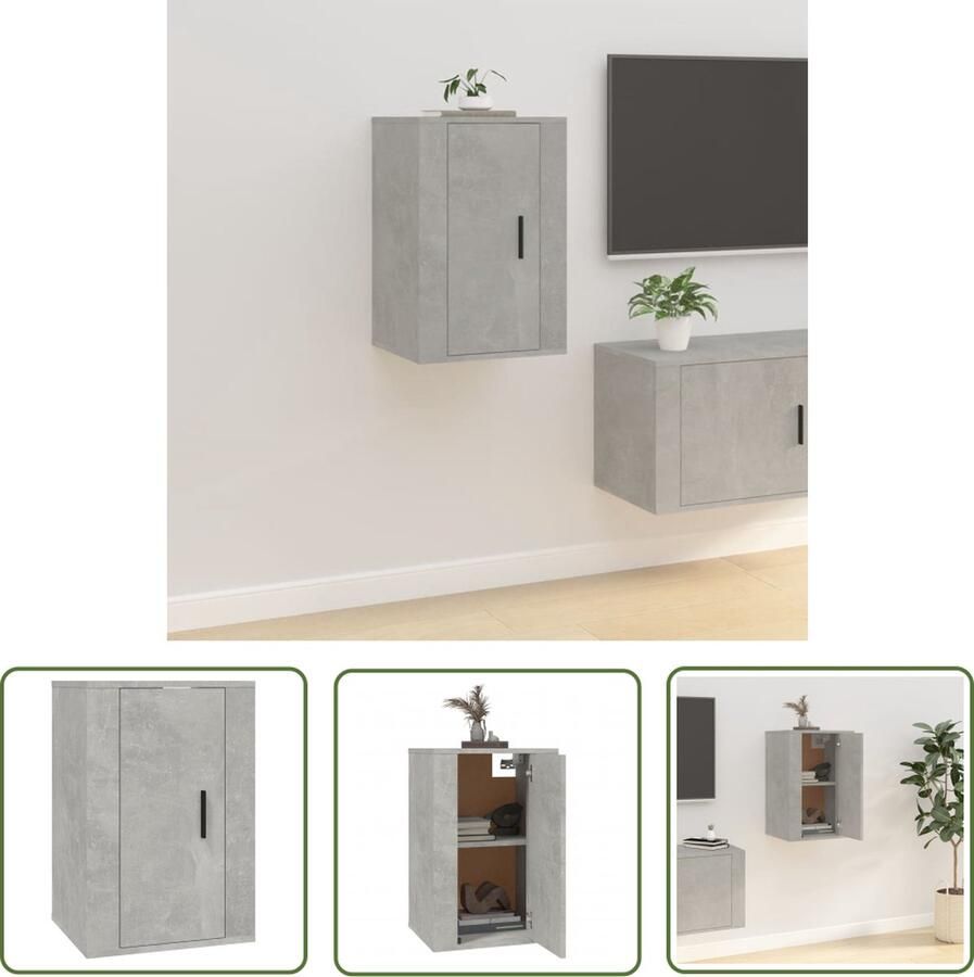 The Living Store Televisiewandmeubel Betongrijs 40x34.5x60 cm Strak design Voldoende opbergruimte Wandgemonteerde functie Multifunctioneel Montagehandleiding inbegrepen Televisieserie Wandtv Tv Meubilair Tv Stand Beton Grijs - Foto 2