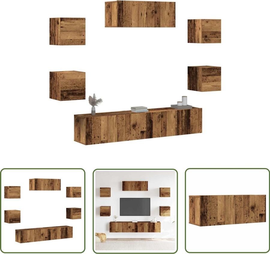 The Living Store vidaXL Woonkamer Meubilair Tv Kast 5-delig Tv-meubelset wandmontage oud houtkleurig Houten Tv Stand Media Kast Opbergkast