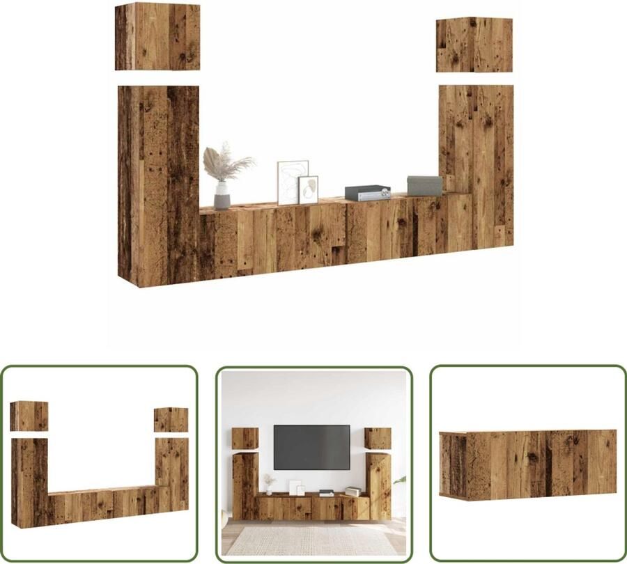 The Living Store vidaXL Woonkamerdecoratie Tv Kast 8-delig Tv-meubelset wandmontage bewerkt hout oud houtkleurig Houten Tv Stand Vintage Tv Unit Media Kast