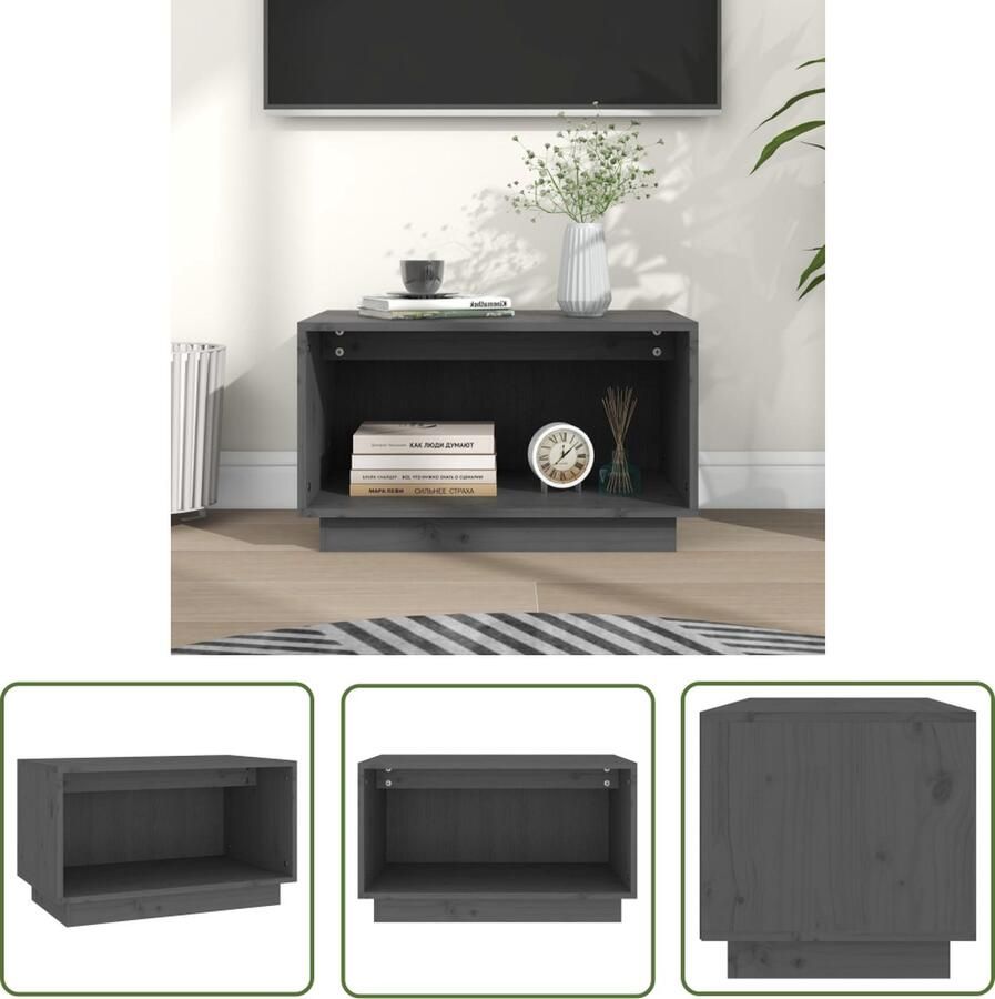 The Living Store Tv-meubel Zwevend Grijs 60 x 35 x 35 cm Massief Grenenhout Tv-meubel Zwevend Tv-meubel Grenenhouten Tv-meubel Grijs Tv-meubel Tv-stand - Foto 2