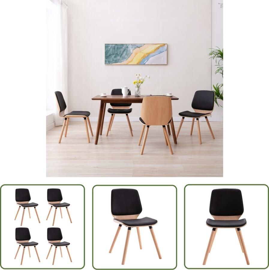 The Living Store Vier eetkamerstoelen Kunstleren bekleding Zwart 48x62.5x85cm - Foto 2