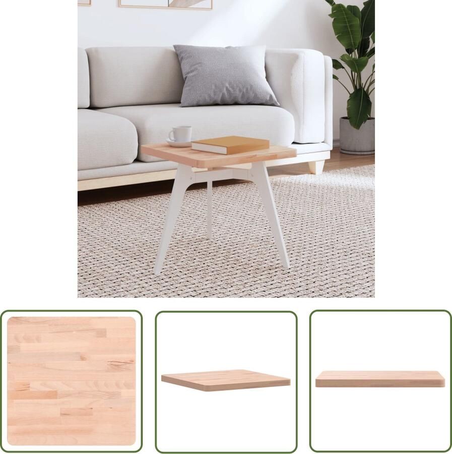The Living Store Vierkant Tafelblad Massief Beukenhout 40 x 40 x 2.5 cm Afgeronde Hoeken Houten Tafelblad Massief Beukenhout Salontafelblad Tafeltopper Vintage Tafel - Foto 2