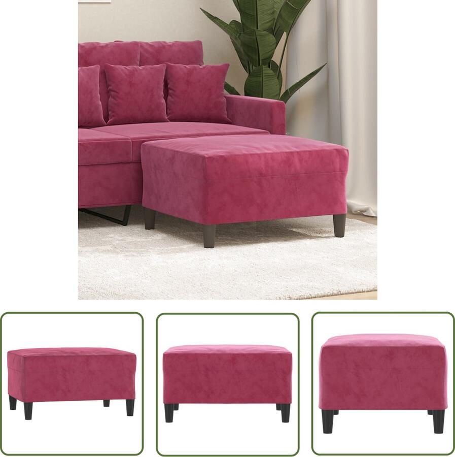 VidaXL Fluweel Voetbank Voetenbank 70x55x41 cm fluweel wijnrood Rode Meubels Lounge Stoffen Salon Accessoires - Foto 2