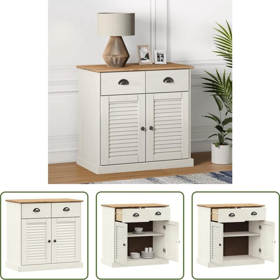 VidaXL Dressoir met lades VIGO 78x40x75 cm massief grenenhout wit Dressoir Vintage Dressoir Grenenhouten Dressoir Wit Dressoir Salontafel - Foto 2