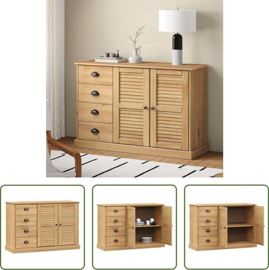 VidaXL Dressoir met lades VIGO 113x40x75 cm massief grenenhout Dressoir Vintage Dressoir Rustic Dressoir Grenenhouten Dressoir Salontafel