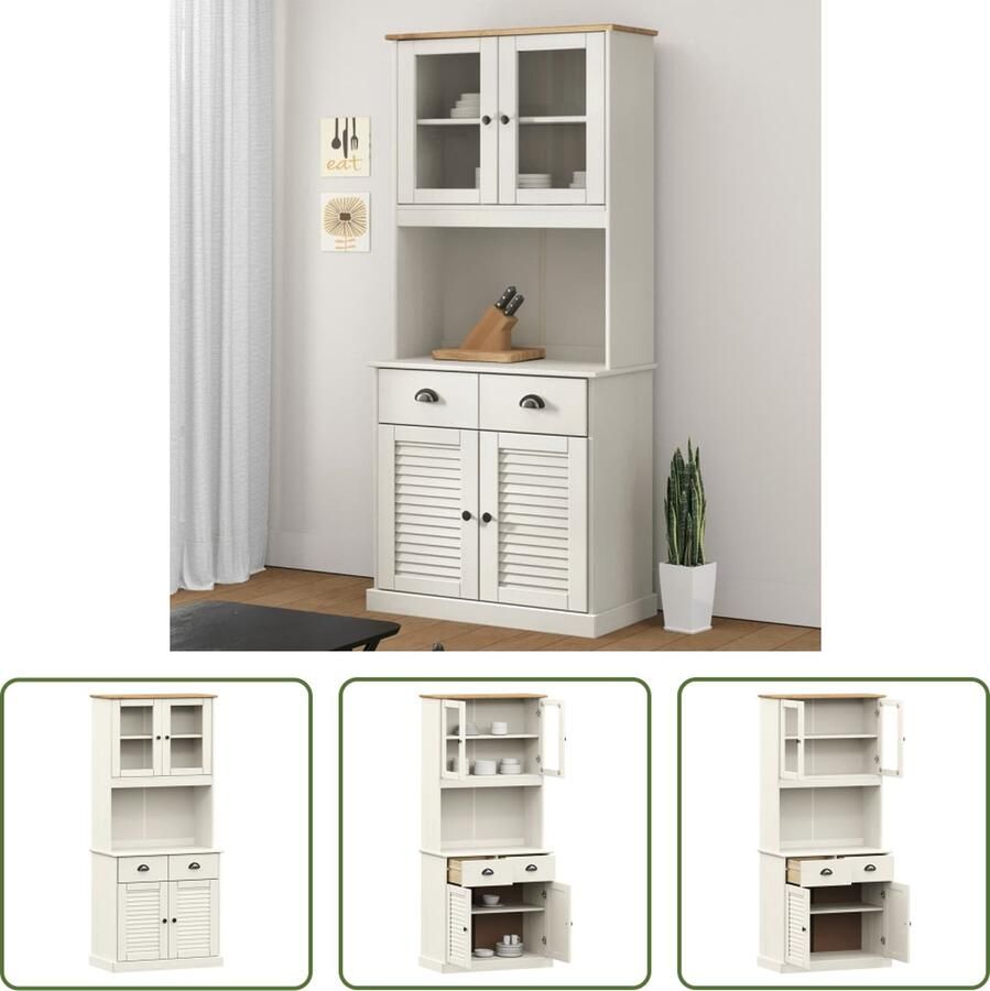 VidaXL Kasten Hoge Kast Hoge kast VIGO 78x40x175 cm massief grenenhout wit Grenenhouten Kast Wit Kast Opslagoplossing