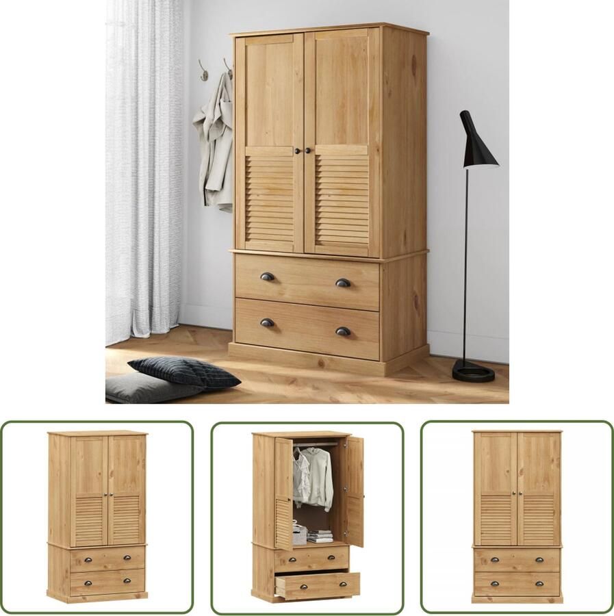 VidaXL Kledingkast VIGO 90x55x170 cm massief grenenhout Kledingkast Grenenhouten Kast Vintage Kast Garderobe Opbergkast