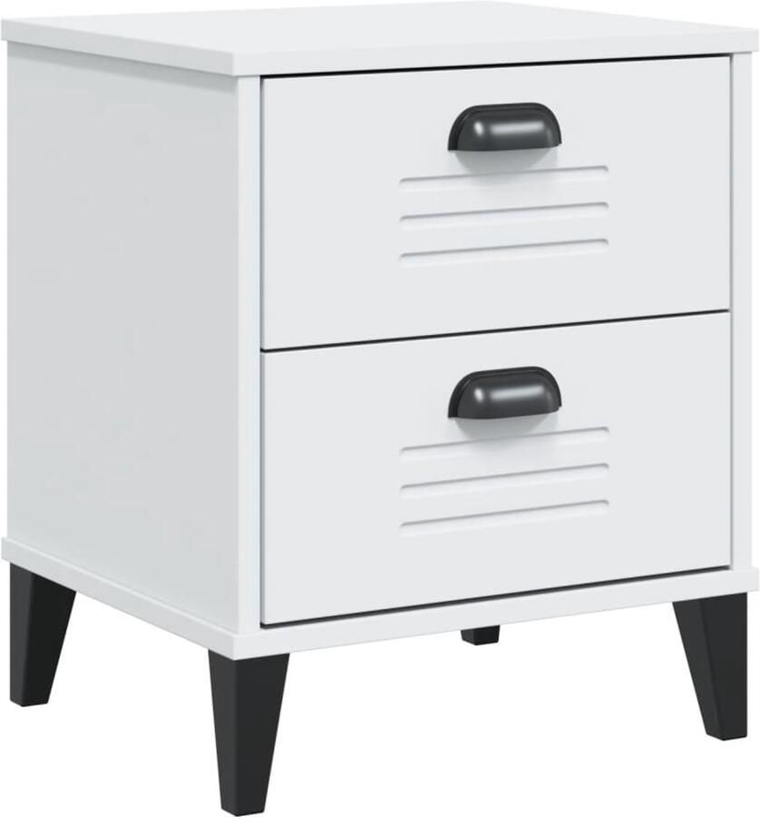 The Living Store Nachtkastje VIKEN bewerkt hout wit Nachtaandkast Nachtkastje Industrieel Design Wit Kastje Opbergruimte - Foto 4