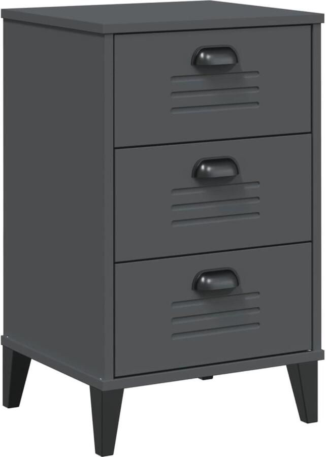 The Living Store Nachtkastje VIKEN bewerkt hout antracietgrijs Nachtkastje Industrieel Design Antraciet Grijs Houten Kast Opbergkast - Foto 3