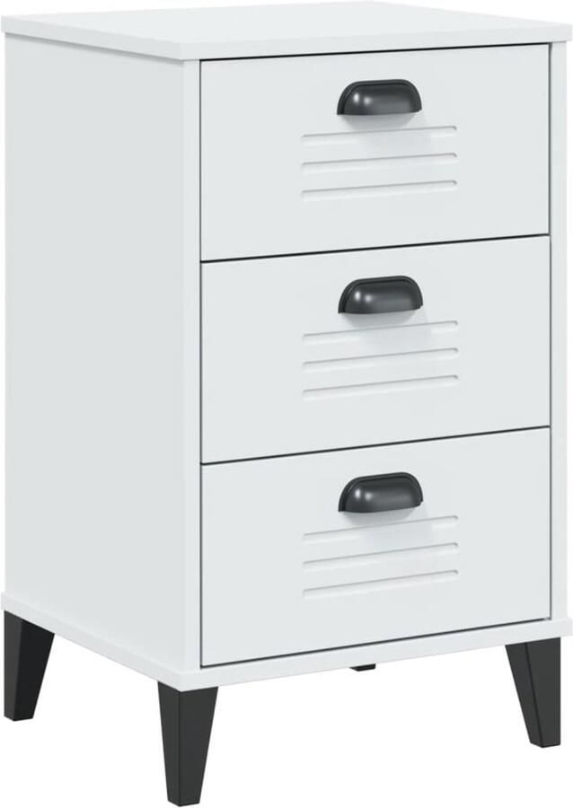 The Living Store Nachtkastje VIKEN bewerkt hout wit Nachtaandkast Nachtkastje Industrieel Design Wit Kastje Opbergruimte - Foto 5