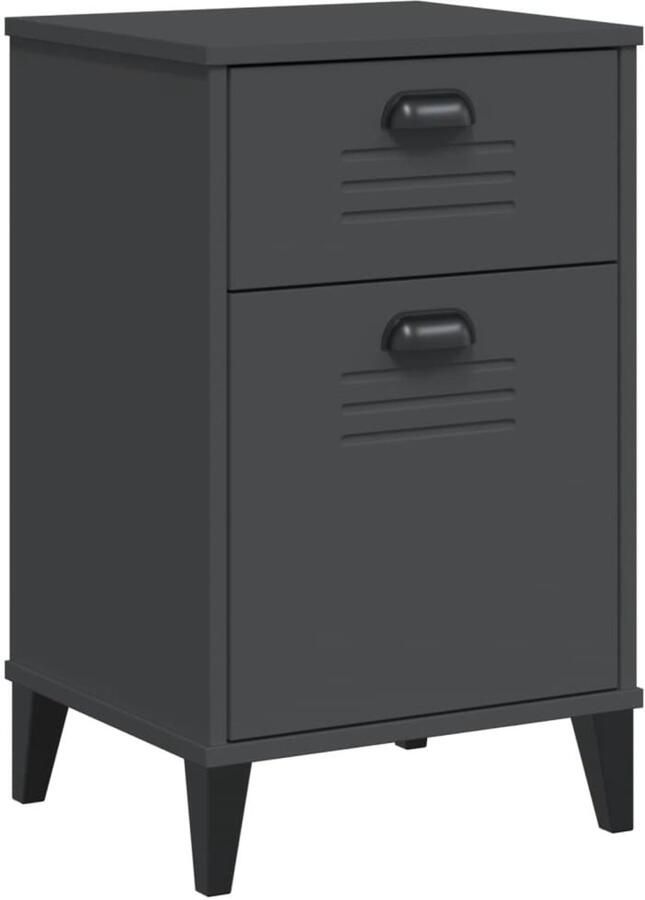 The Living Store Nachtkastje VIKEN bewerkt hout antracietgrijs Nachtkastje Kastje Industrieel Design Antraciet Grijs Houten Kast - Foto 4