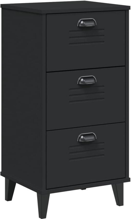 The Living Store Nachtkastje VIKEN bewerkt hout zwart Nachtkastje Kastje Industrieel Design Houten Nachttafel Woonaccessoires - Foto 4