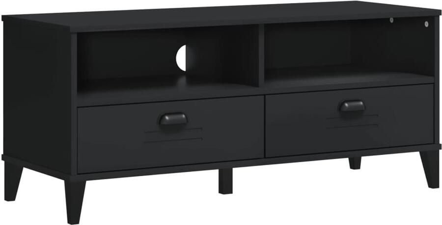 The Living Store Tv-meubel VIKEN bewerkt hout zwart Tv-meubel Houten Tv-meubel Zwart Tv-meubel Salontafel Mediabox - Foto 2