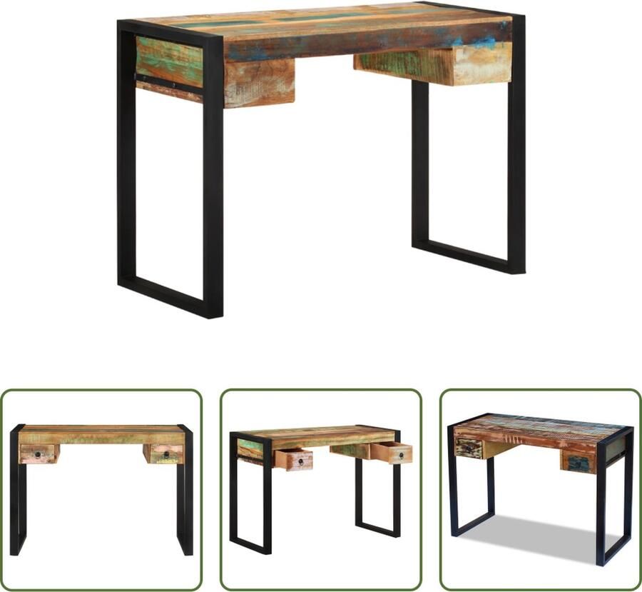 The Living Store Vintage Bureau Gerecycled hout Stalen frame 110 x 50 x 77 cm Handgemaakt Vintage Bureau Bureaus Houten Bureau Recycled Wood Furniture Industrieel Design - Foto 2