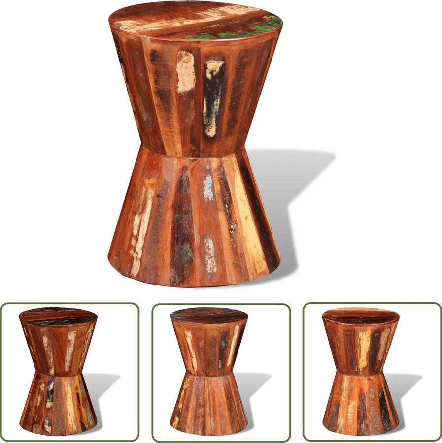 The Living Store Vintage Kruk Gerecycled Hout 30x45cm Uniek Vintage Kruk Houten Kruk Retro Kruk Industriële Kruk Bruine Kruk - Foto 3