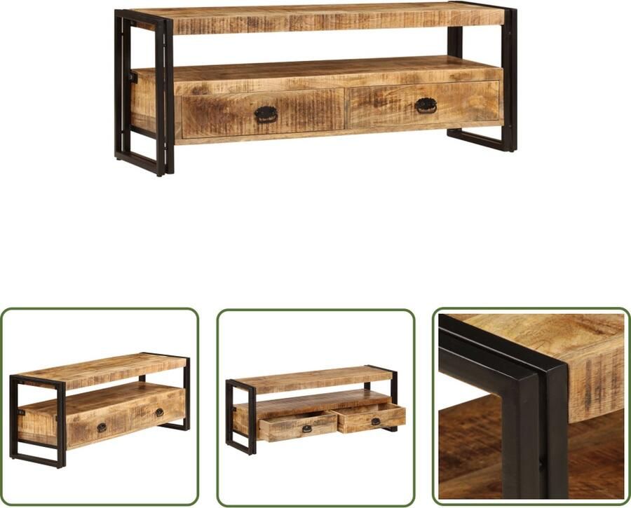 The Living Store Vintage Mangohouten TV-meubel 120 x 35 x 45 cm Met 2 lades Gepolijst geverfd en gelakt - Foto 2