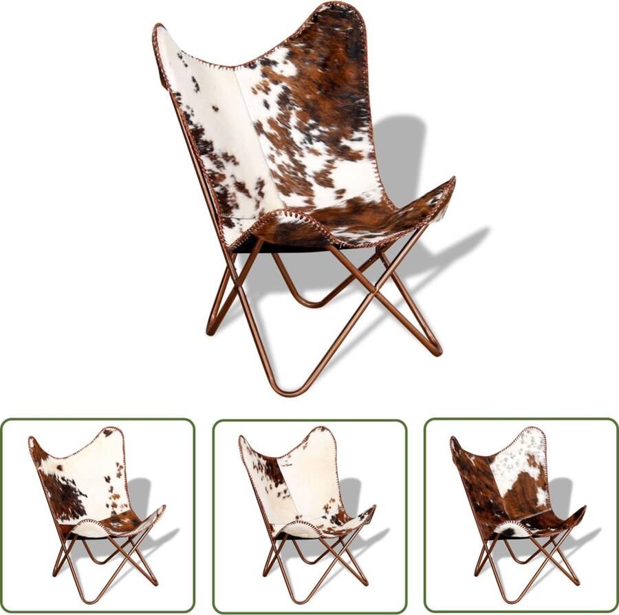 The Living Store Vintage Vlinderstoel Bruin en Wit 74 x 66 x 90 cm Echt Leer Vlinderstoel Lederen Stoel Vintage Stoel Fauteuil Salontafel - Foto 2
