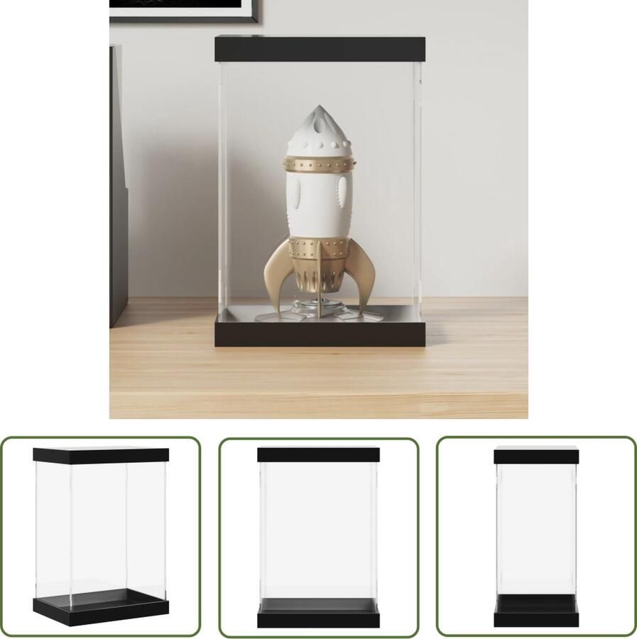 The Living Store Acryl Vitrine Zwart Boven- en Onderblad Multifunctioneel Helder Stofdicht Eenvoudig te Monteren Acryl Vitrine Display Case Collectie Opslag Decoratief Item Stofdichte Kast