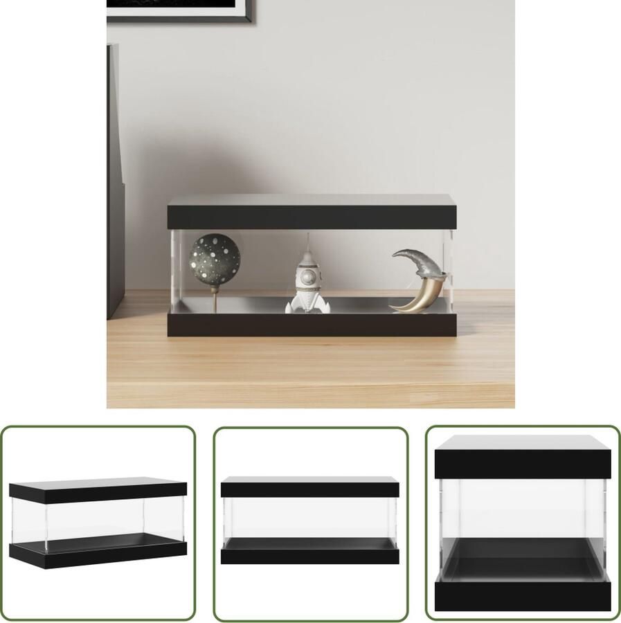 The Living Store Acryl Vitrine Multifunctioneel Zwart 55x35x30 cm Acryl Vitrine Display Case Verzamelobjecten Doos Kunstwerken Opslag Stofdichte Kast