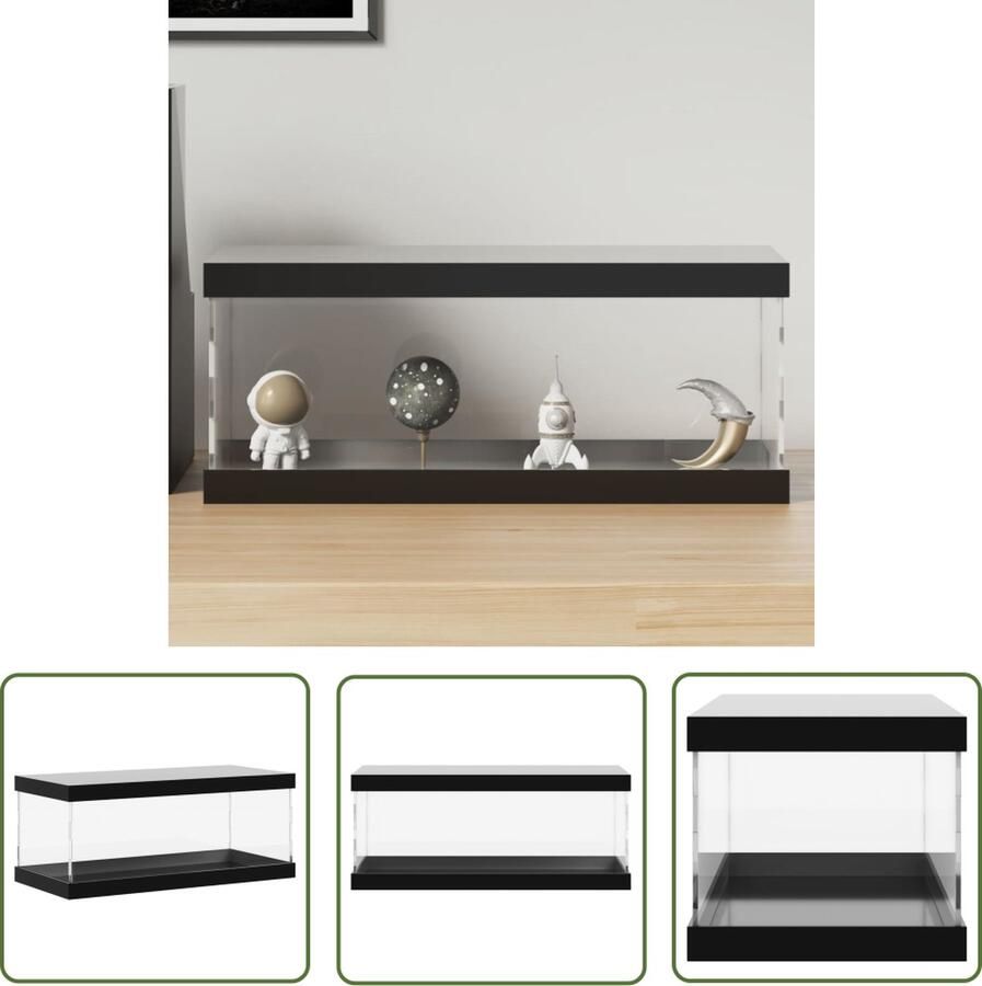 The Living Store Acryl Vitrine Zwart Boven- en Onderblad Multifunctioneel Stofdicht Eenvoudig te Monteren Acryl Vitrine Display Case Collectie Vitrines Stofdichte Vitrine Multifunctionele Vitrine