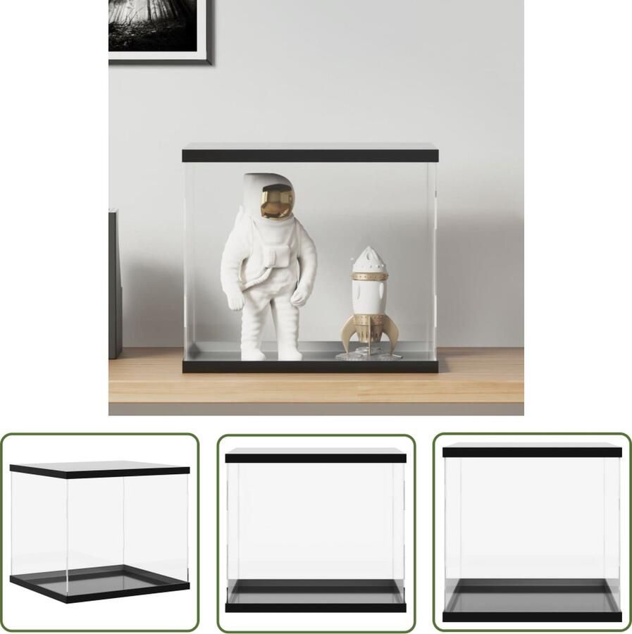 The Living Store Acryl Vitrine Multifunctioneel Zwart Stofdicht Eenvoudig te monteren Acryl Vitrine Kast Presentatiecase Stofdichte Vitrine Collectie Opslag