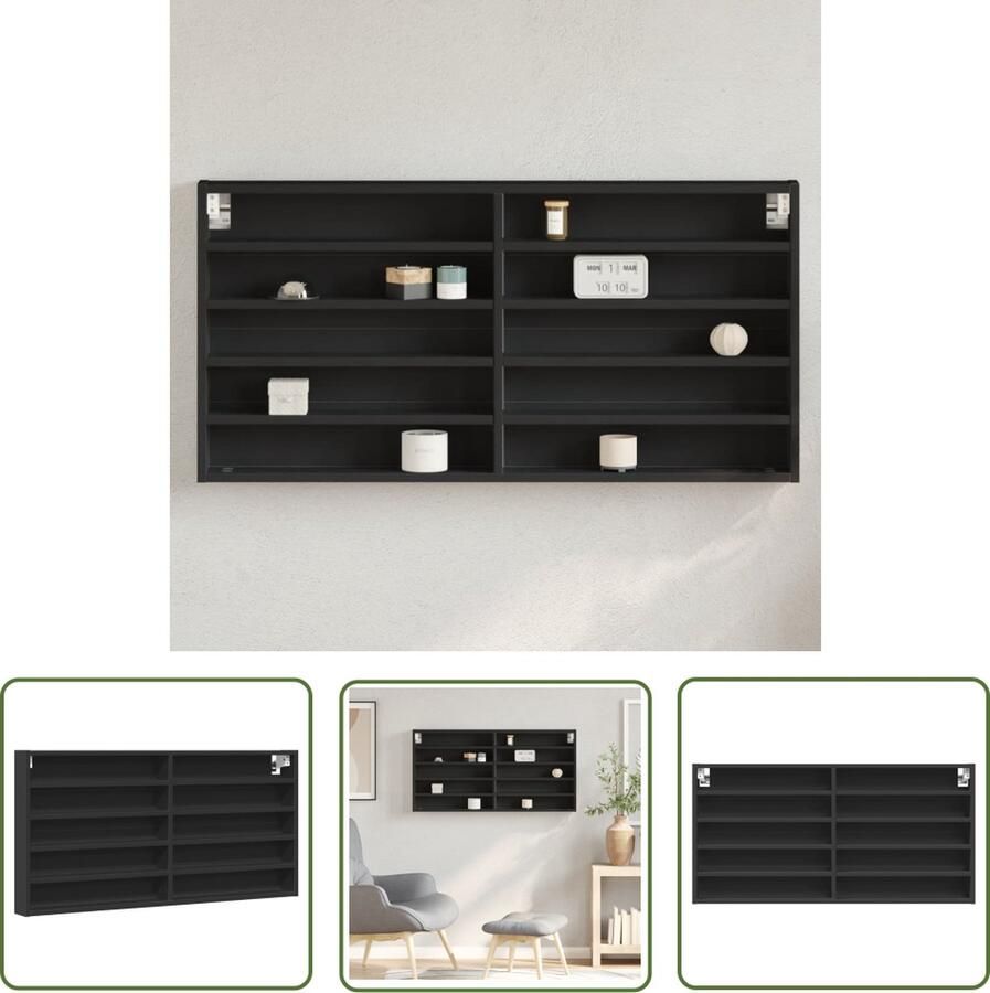 The Living Store Vitrinekast 100x8 5x50 cm bewerkt hout zwart Vitrinekast Displaykast Zwevende Kast Houten Kast Zwarte Kast