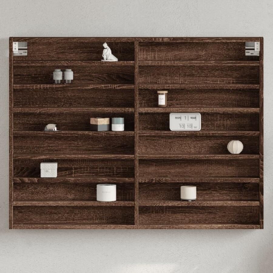 The Living Store Vitrinekast 100x8 5x75 cm bewerkt hout bruin eikenkleur Vitrinekast Displaykast Opbergkast Houten Kast Bruine Eiken Meubels