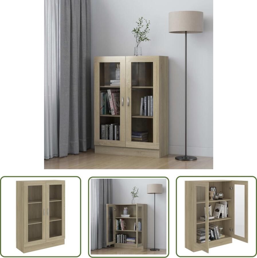 The Living Store Vitrinekast 82 5x30 5x115 cm bewerkt hout sonoma eikenkleurig Boekenkast Vitrines Houten Kast Sonomaplank Salonmeubel - Foto 2