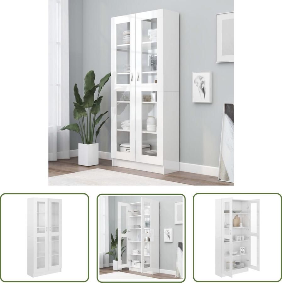 The Living Store Boekenkast Hoogglans Wit 82.5 x 30.5 x 185.5 cm Spaanplaat Vitrinekast Boekenkast Houten Kast Witte Kast Opbergkast - Foto 2