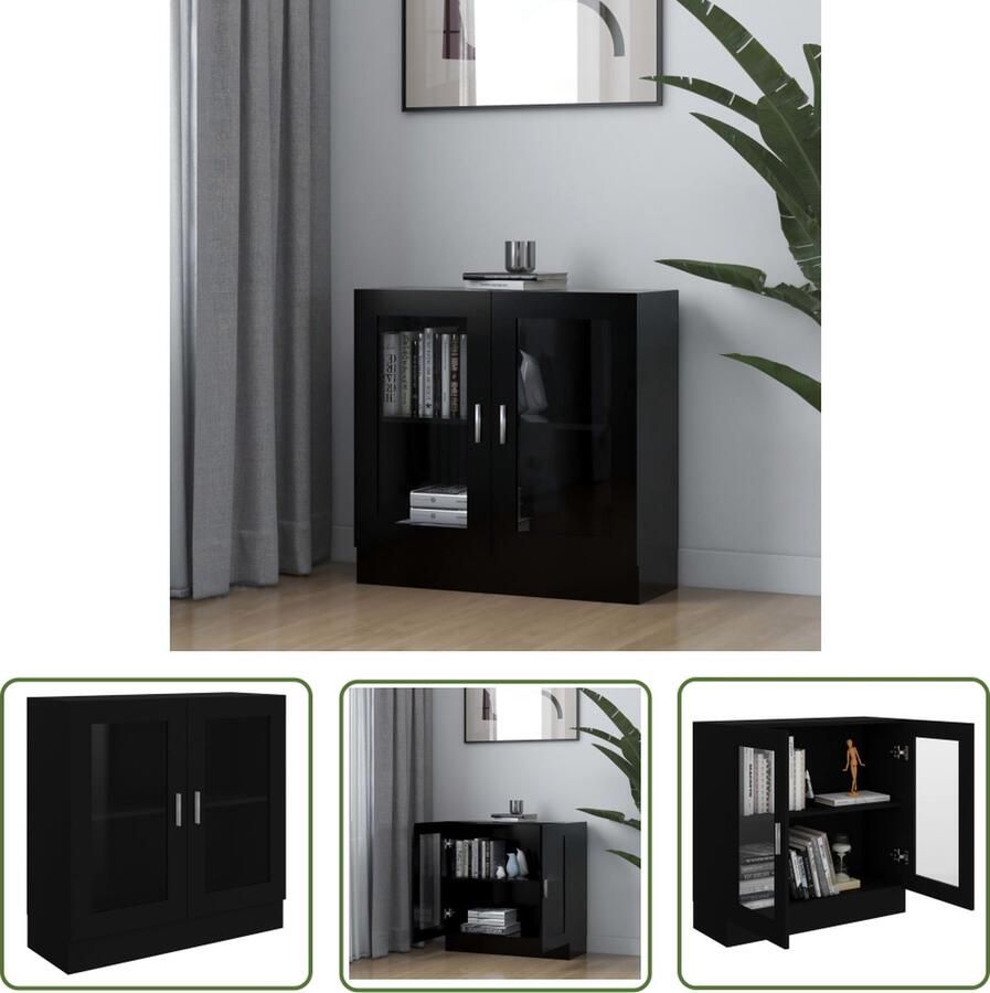 The Living Store Boekenkast 82.5 x 30.5 x 80 cm Zwart Spaanplaat Boekenkast Vitrines Houten Kast Zwarte Kast Opslagmogelijkheden - Foto 2