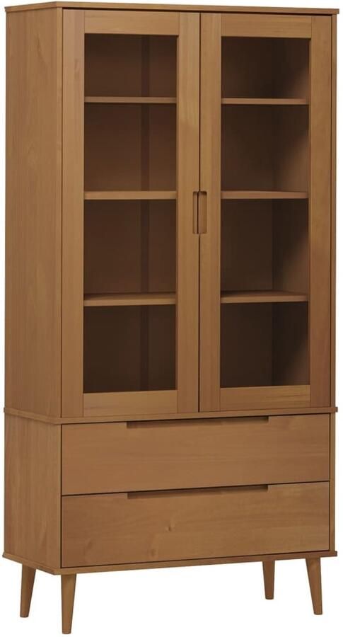 The Living Store Vitrinekast MOLDE 90x35x175 cm massief grenenhout bruin Vitrinekast Scandinavisch Design Grenenhout Vintage Rustic - Foto 2