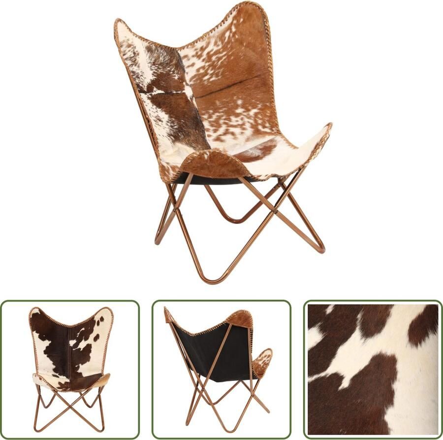 The Living Store Vlinderstoel Vintage Geitenleer 74 x 66 x 90 cm Handgemaakt - Foto 2