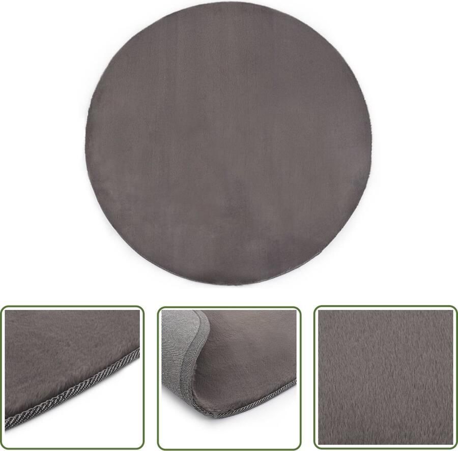 The Living Store Kunstkonijnenbonten Vloerkleed 160 cm donkergrijs 20 mm poolhoogte Kunststof Vloerkleden Donker Grijs Vloerkleed Rond Vloerkleed Shagpile Vloerkleed Synthetische Vloerkleed