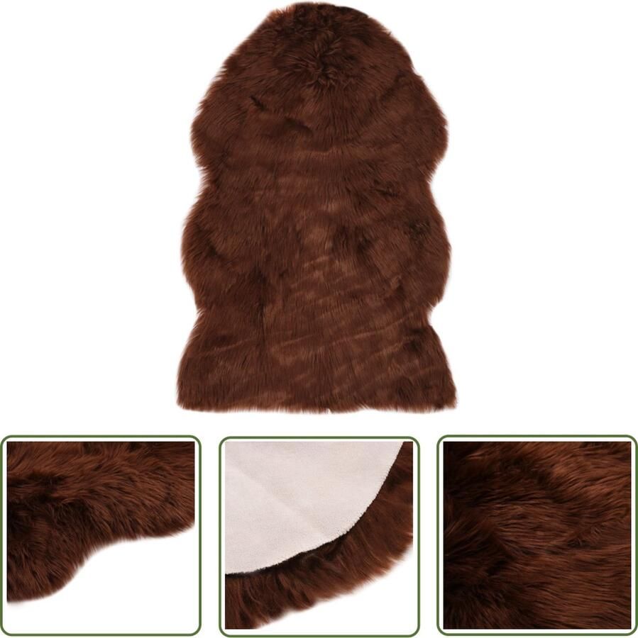 The Living Store Vloerkleed 60x90 cm kunstschapenvacht bruin Vloerkleed Kunstschapenvacht Bruine Vloerkleed Warm Gevoel Zacht Vloerkleed