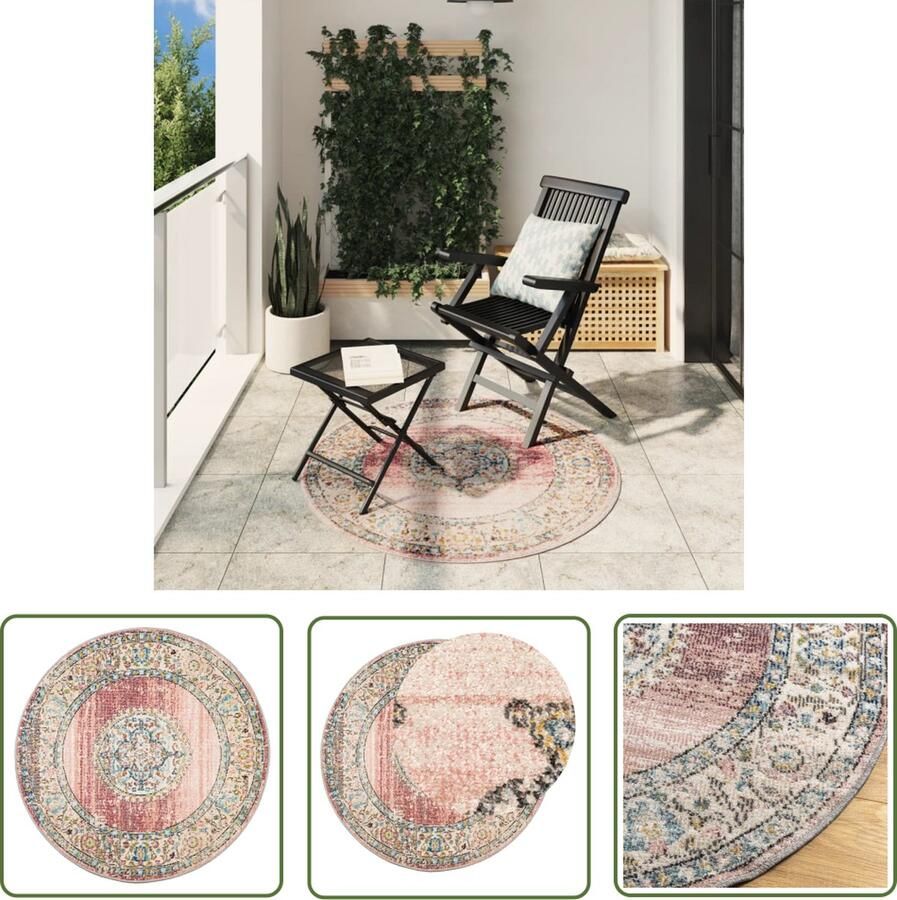 The Living Store ARBIZU Rond Vloerkleed 120 cm Meerkleurig Vintage voor binnen buiten Vintage Vloerkleed Rond Tapijt Multikleurige Vloerbedekking Outdoor Vloerkleed Indoor Vloerkleed