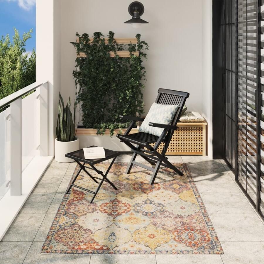 The Living Store Vloerkleed ARBIZU binnen en buiten vintage stijl 140x200 cm Vloerkleed Vintage Vloerkleed Multikleurige Vloerkleed Polypropyleen Vloerkleed Outdoor Vloerkleed