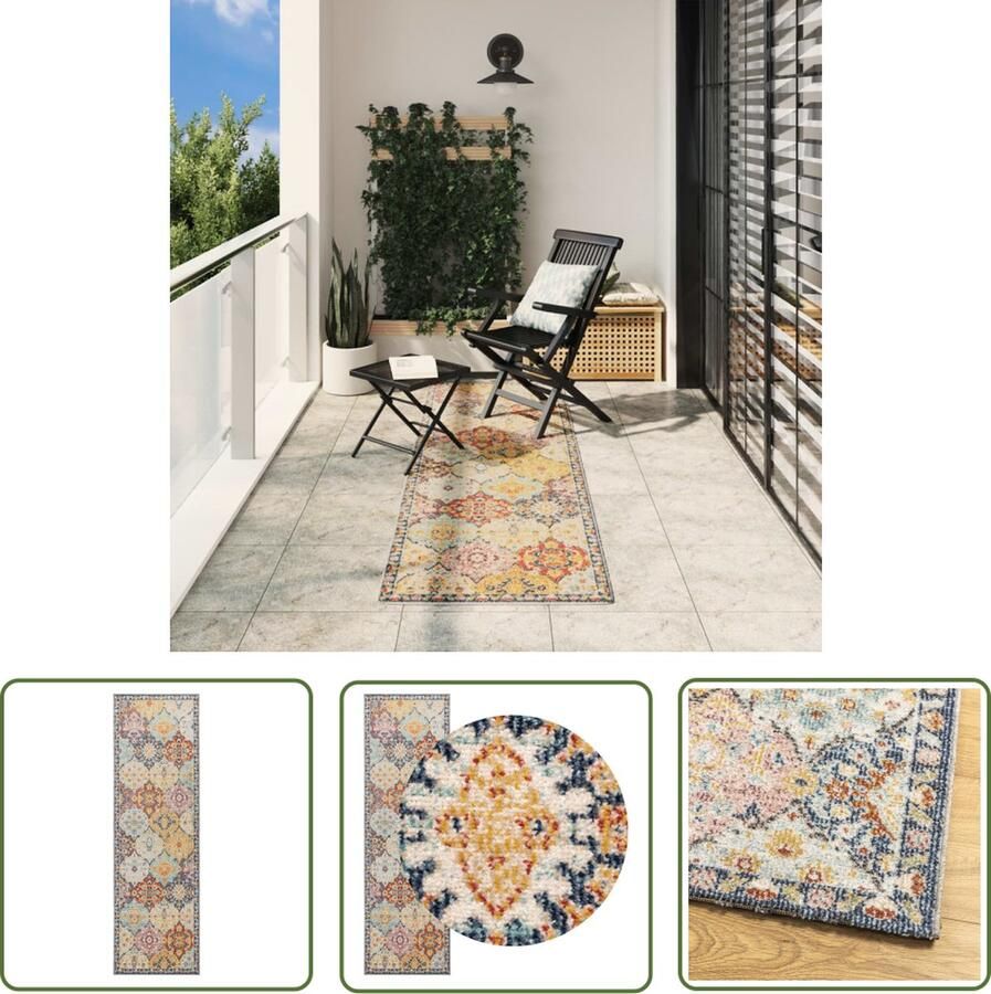 The Living Store ARBIZU Vloerkleed 80 x 250 cm Meerkleurig Polypropeen Totaal gewicht 1.250 g mÂ² Waterdicht Vloerkleed Vintage Vloerkleed Multikleuren Vloerkleed Polypropyleen Vloerkleed Waterdicht Vloerkleed - Foto 2