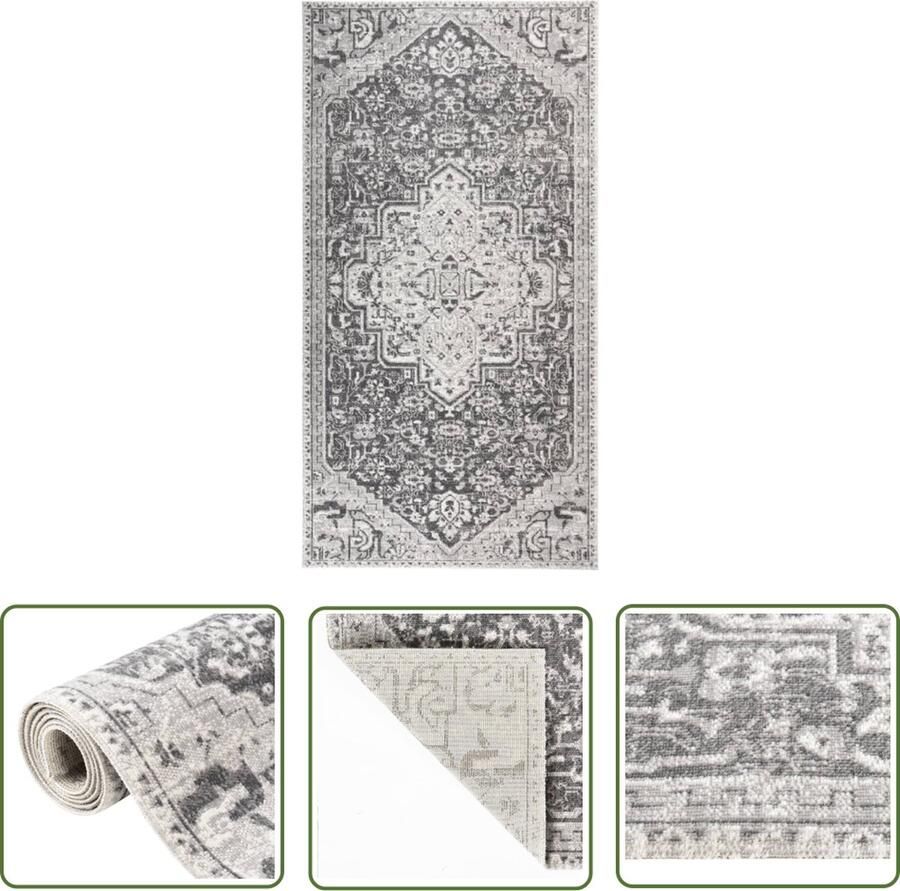 The Living Store Vloerkleed Binnen en buiten Lichtgrijs 80x150cm Dubbellaags jacquard