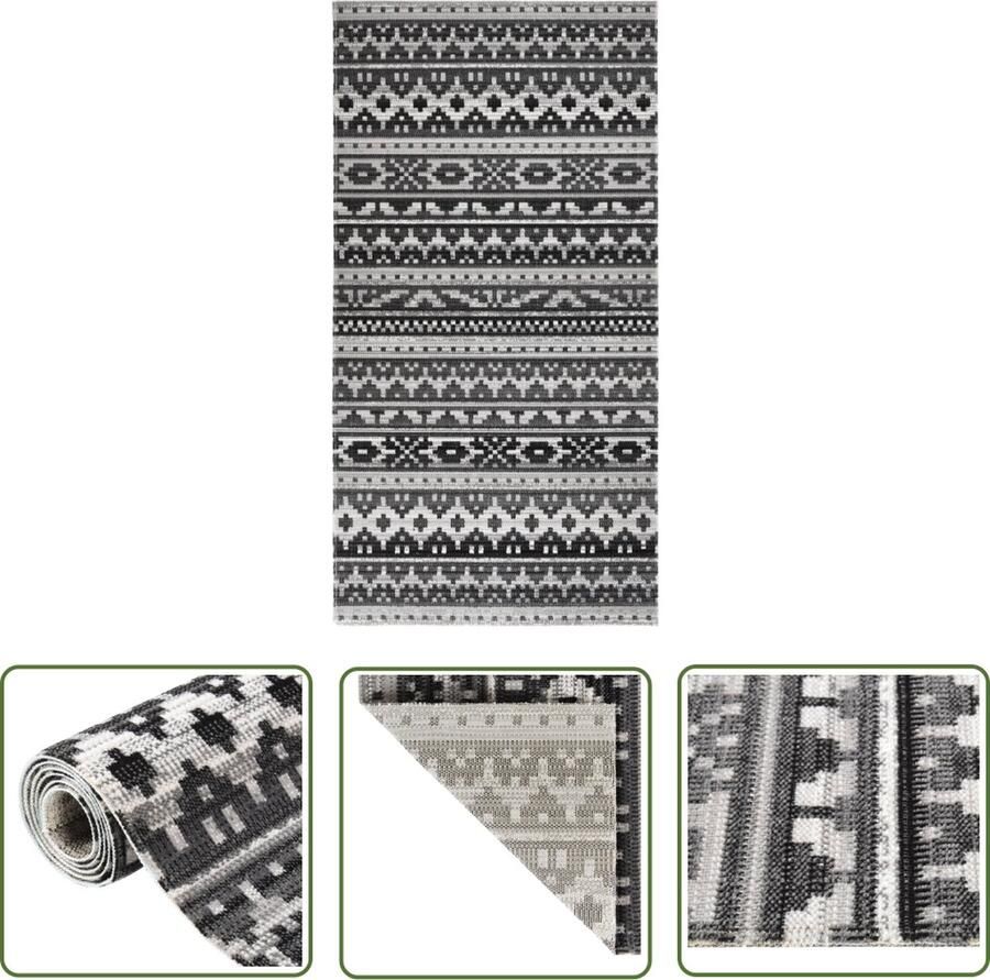 The Living Store Vloerkleed Buiten- en binnenkleed Donkergrijs 80 x 150 cm PP materiaal