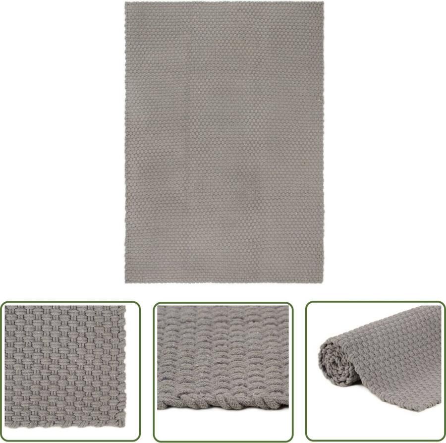 The Living Store Vloerkleed Grijs Katoenen 80x160 cm Zwaar Touwgeweven Ontwerp