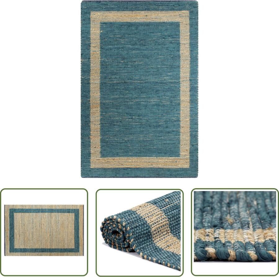 The Living Store Vloerkleed handgemaakt 120x180 cm jute blauw Jute Tapijt Handgewoven Tapijt Natuurtapijt Woonaccessoires Woonkamerdecoratie