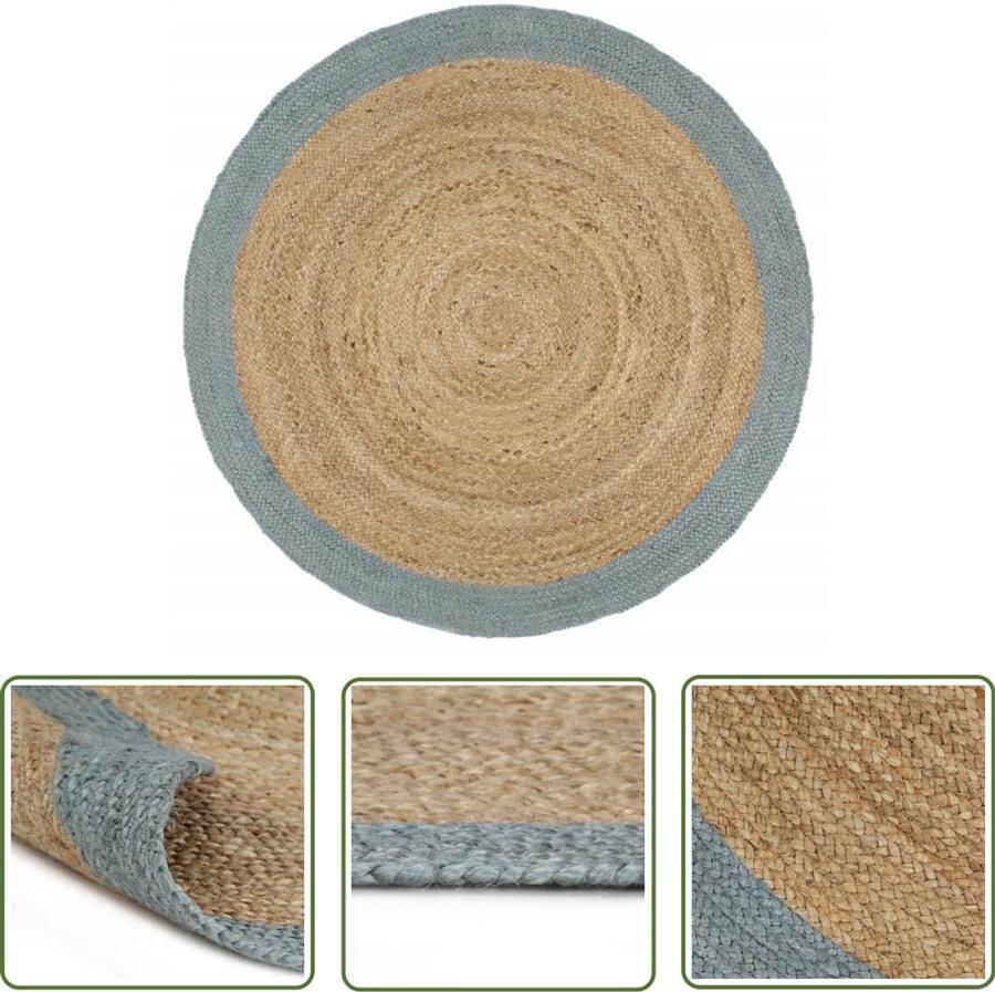 The Living Store Vloerkleed handgemaakt met olijfgroene rand 180 cm jute Tapijt Vloerkleed Handgemaakt Tapijt Naturel Tapijt Rond Tapijt