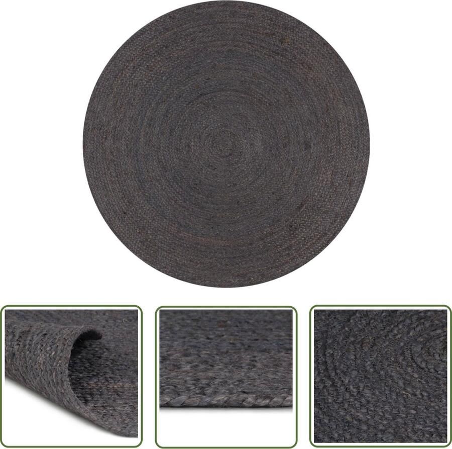 The Living Store Jute Tapijt Donkergrijs 120 cm Handgemaakt Aantrekkelijke textuur Jute Vloerkleed Ronde Vloerkleed Handgemaakte Vloerkleed Naturel Vloerkleed Grijs Vloerkleed