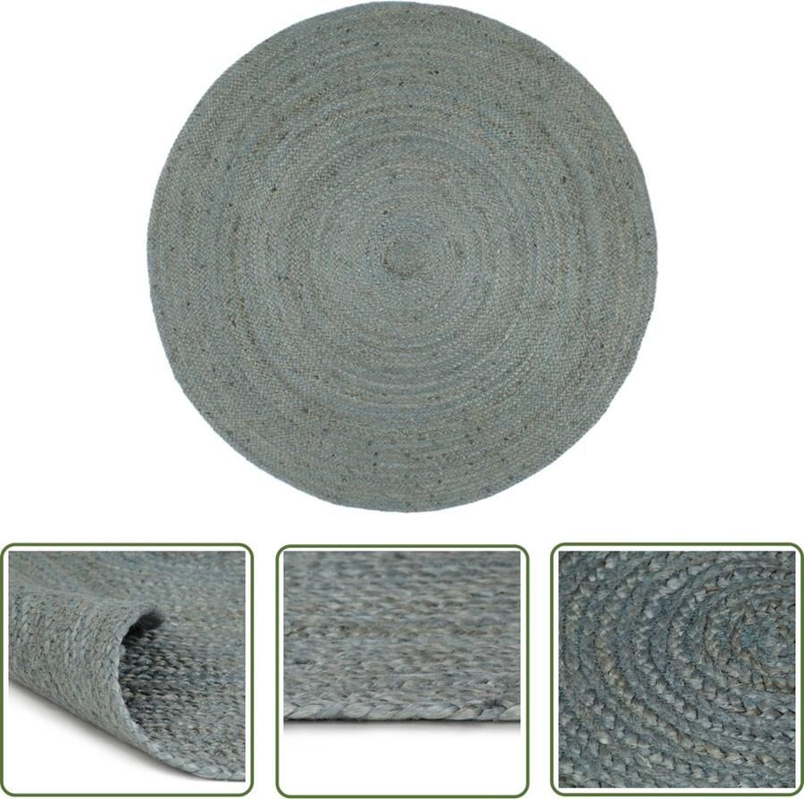 The Living Store Vloerkleed handgemaakt rond 180 cm jute olijfgroen Jute Tapijt Natuurlijke Look Woon Accessoires Ronde Vloerkleed Handgemaakte Tapijt